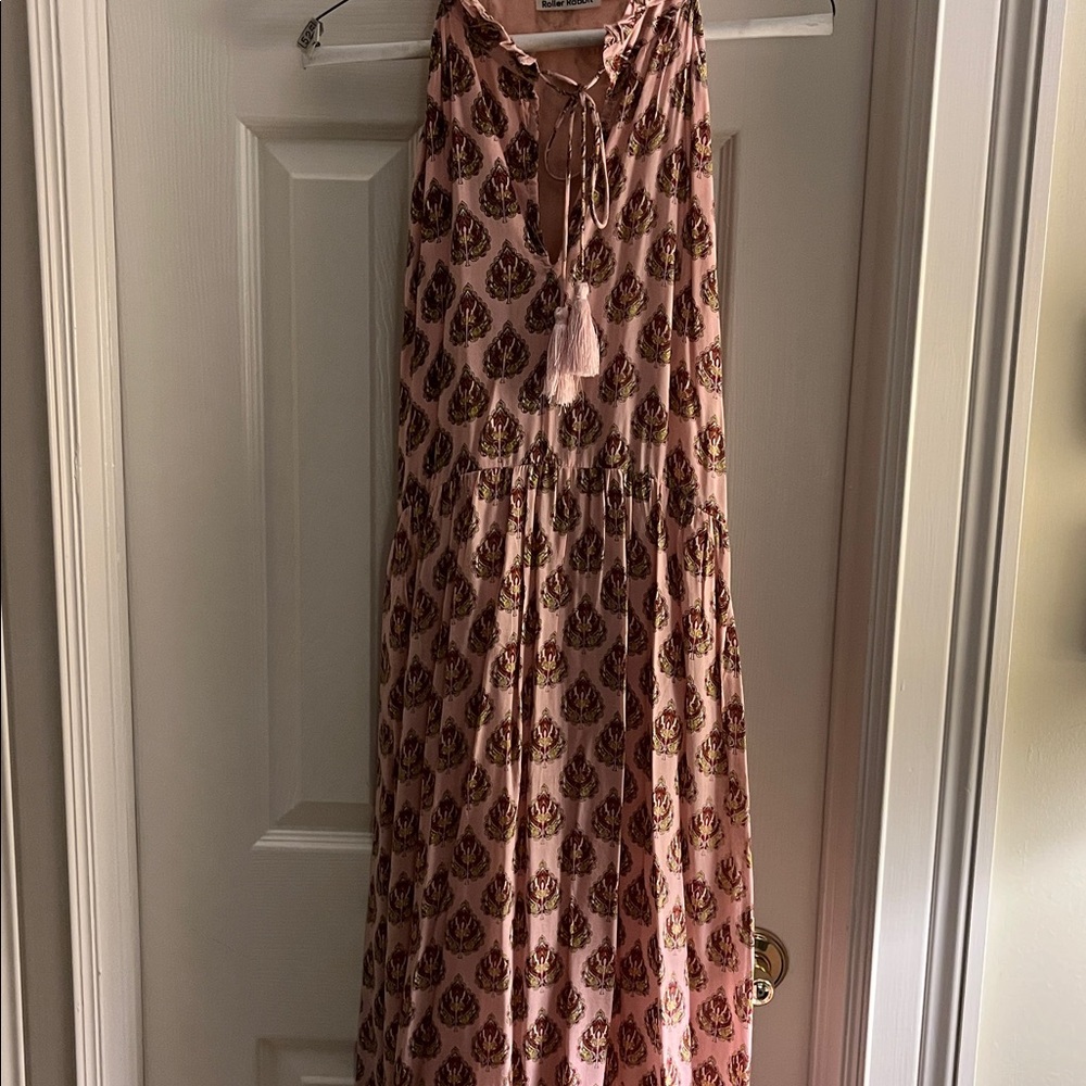 Roller Rabbit Pink and Brown Floral Maxi Dress